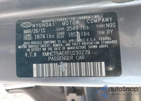 2015 Hyundai Accent Gs from USA, damaged, VIN KMHCT5AEXFU230279